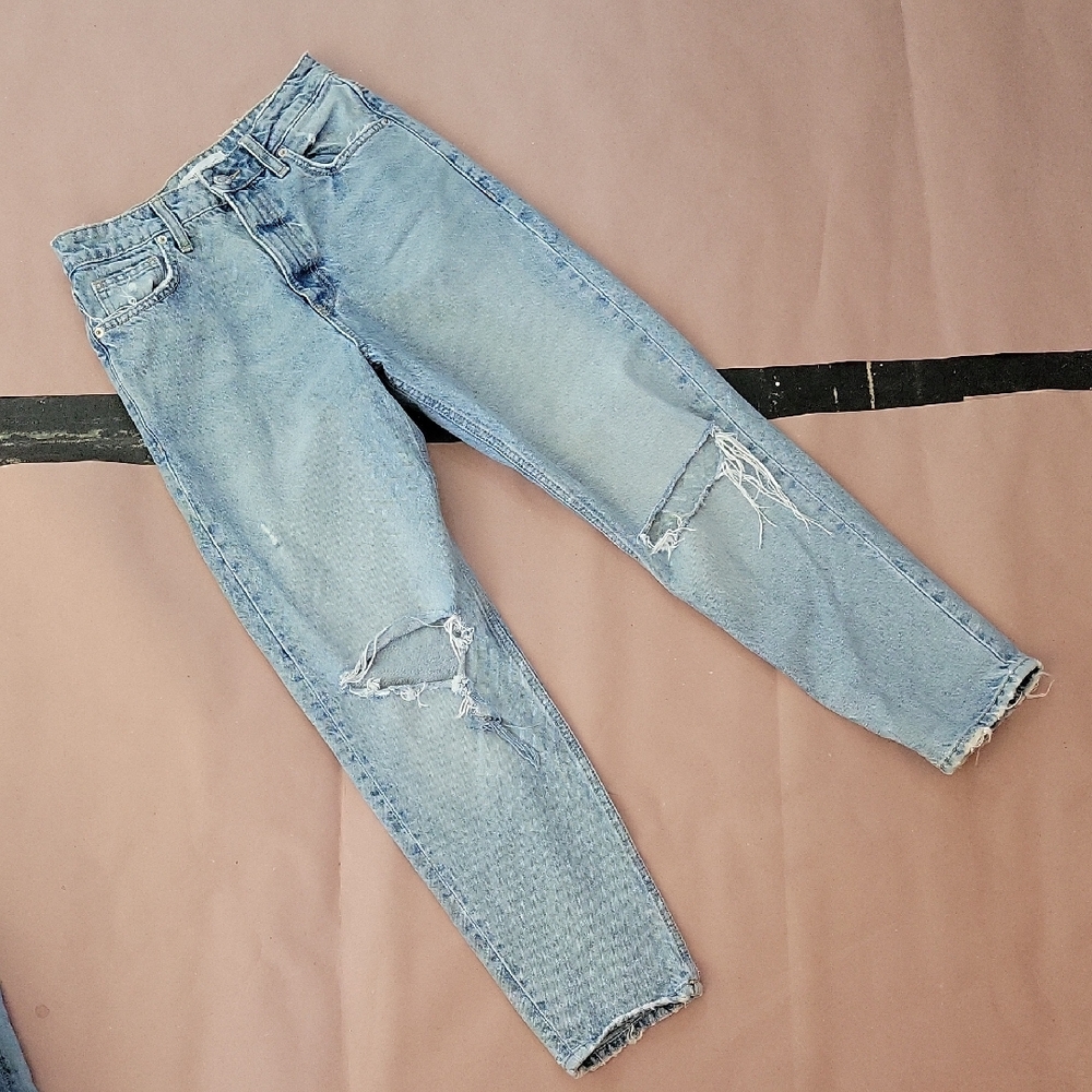 Zara Light Blue Ripped Straight-Leg Jeans - Picture 1 of 10
